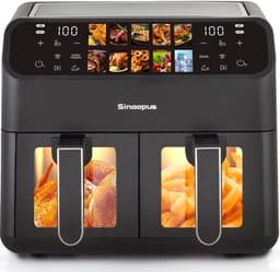 Heißluftfritteuse 9L Doppelkammer Airfryer – 2200W sterke Leistung, Sichtfenster, Farb-LED-Display, Einzel- en Doppelkörbe frei einstellbar — thumbnail 1