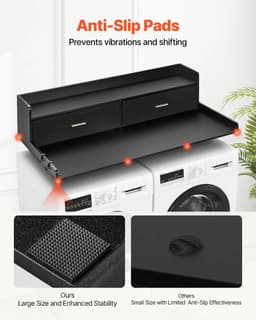 Wasmachine Ombouw met Lade & Opbergrek – Wasdroger Aanrecht – Wasmachine Verhoger met Werkblad en Haken – Wasruimte Organizer – 134x70 cm – Zwart — thumbnail 2