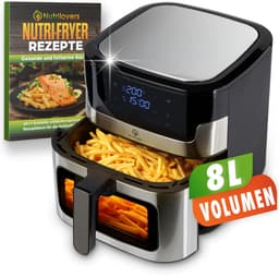 Nutrilovers NUTRI-FRYER Heteluchtfriteuse, roestvrij staal, XXL, 8 liter, 2000 W, roestvrij staal met led-touch-display, Double Heating technologie, kijkvenster, vetarme friet, friteuse zonder olie [Energieklasse A+++] — thumbnail 2