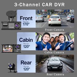 Dashcam 3 Cameralens Auto DVR 3-kanaals Dash Cam HD 1080P Dashcamera Dual Lens Dashcam Videorecorder Black Box 24H Parkeerbewaking Dash Camera (Kleur : B, Size : None) — thumbnail 2