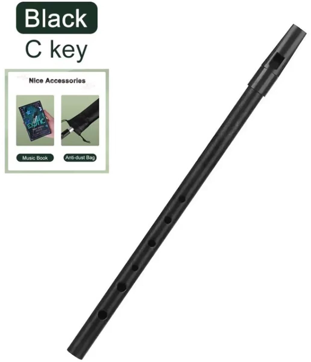 Traditionele Ierse Tin Whistle - Flageolet – C-Toonhoogte (C Key) Penny Whistle met 6 Gaten Zwart – Ierse Fluit voor Beginners & Gevorderden – 1 Stuk — afbeelding 1