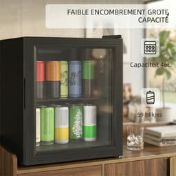 46L Drankenkoelkast- Zwart Glazen Deur T - ouchbediening 0-20°C Instelbaar - LED Verlichting Stille 39dB Vrijstaand Mini Koelkast - voor Slaapkamer Kantoor Studentenkamer Hotel — thumbnail 4