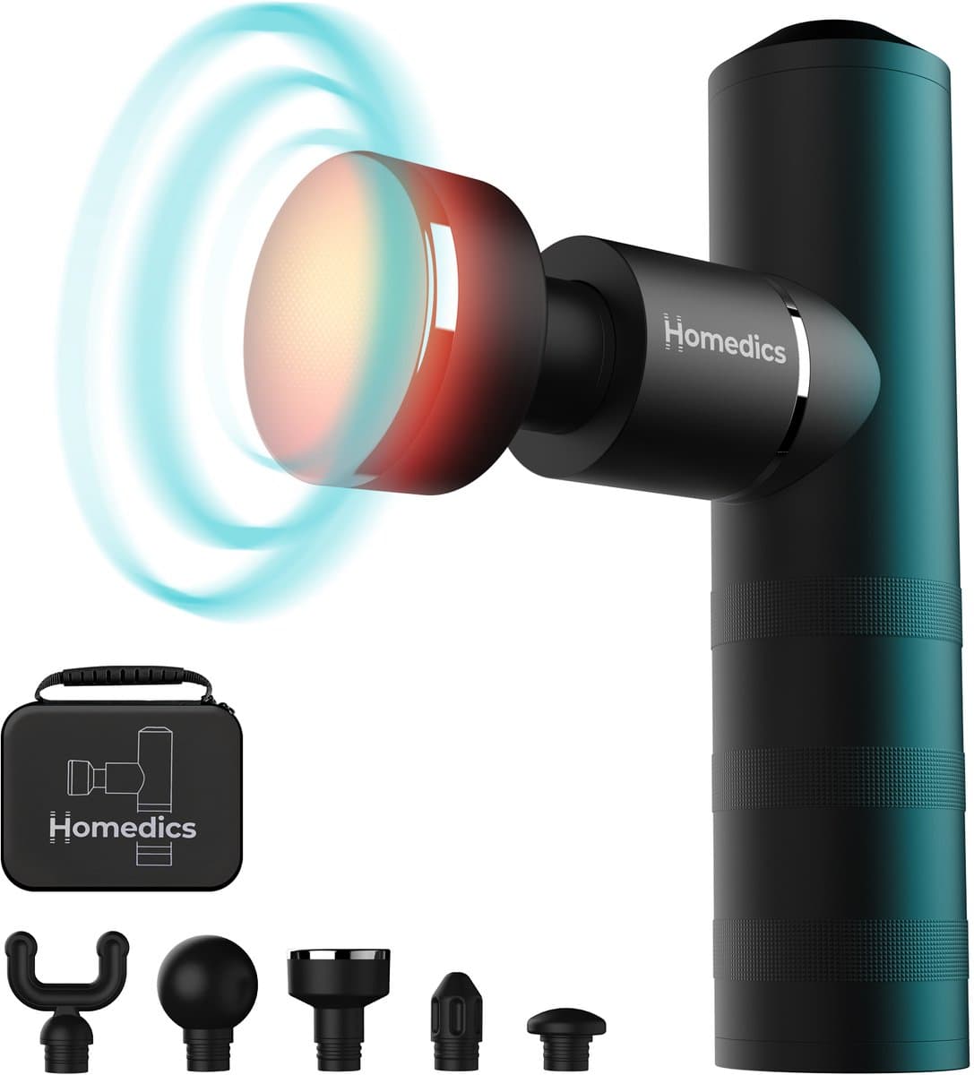 HoMedics Myti Draadloze Massage Gun - Lichtgewicht Design - 5 Opzetstukken - 4 Intensiteitsinstellingen - 3 uur Batterijduur - Massageapparaat - Verwarmde Opzetstuk - Opbergtas - HHP65 - Zwart — afbeelding 1