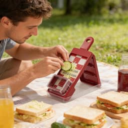 Groente Hakker - Keuken Gadget - Maaltijd Voorbereiding - 4-in-1 Functies - 30x12x6 cm - Rood — thumbnail 5