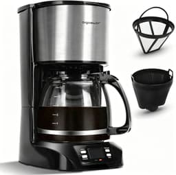 Aigostar Koffiezetapparaat - Filterkoffie - 1.5L Glazen Kan - 12 Koppen - Timerfunctie - LCD-display - BPA Vrij - Zwart/RVS — thumbnail 1