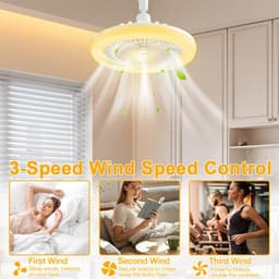 Plafondventilator met licht en afstandsbediening - E27 fitting - 3 snelheden, 3 kleuren dimbaar (3000K-6000K) - 1/2/4 uur timer - Moderne fan verlichting voor woonkamer, kinderkamer en kantoor — thumbnail 4