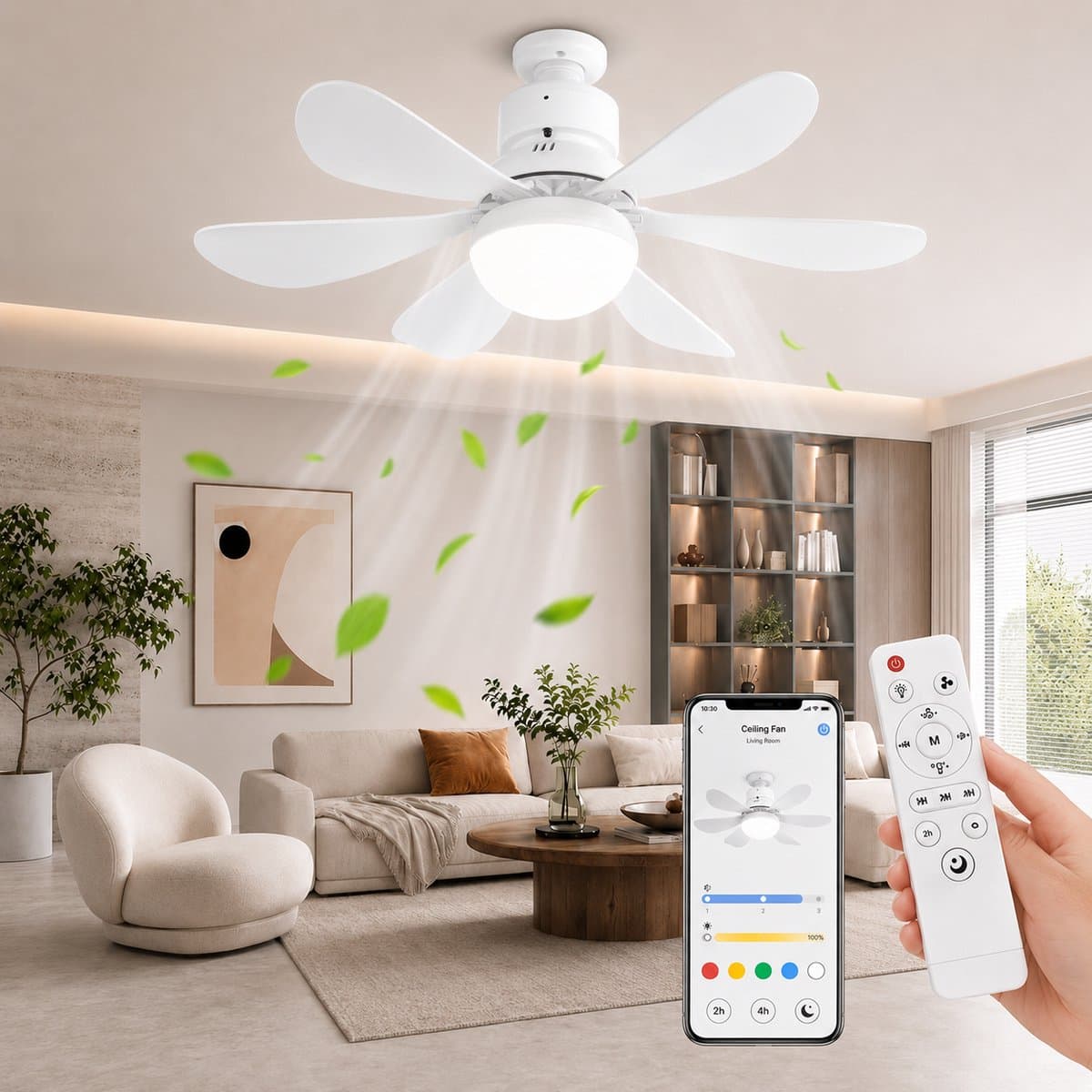 MUPOO E27 Plafondventilator met Verlichting Ø52 cm- Stille plafonventilator afstandsbediening- 3 Kleurtemperaturen &3 Snelheden - Timer & Geheugenfunctie-Voor Slaapkamer Keuken Garage - Wit — afbeelding 1