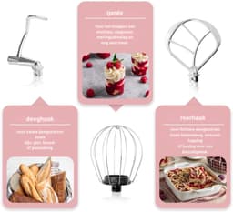 TIM® Mixer met Mengkom - Keukenmachine - Deegmixer - Inclusief Deeghaak en Garde - Roze- ‎21cm x 35cm x 32cm — thumbnail 5
