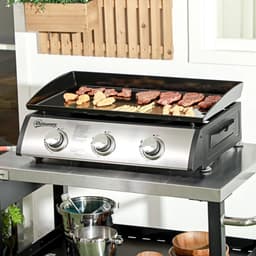 Gasbarbecue - Tafelmodel Gasbarbecue en Gasgrill - 3 Branders - 7,5 kW - met Deksel, Vetopvangbak, Antiaanbakplaat - 63 x 47 x 25 cm - Zwart + Zilver — thumbnail 4