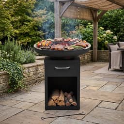 Bali OUTDOORS Grillring BBQ & Plancha - Vuurschaal met Uitneembare Bakplaat en Grillrooster - Houtopslag - Houtskool Barbecue Buitenkeuken - XL Ø80 x H92 cm — thumbnail 2