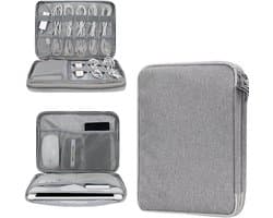 Dubbellaagse organizer voor reiskabels en elektronische accessoires, tas voor tablet en e-reader, grijs, multifunctioneel en compact, 1 stuk