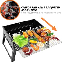Houtskool BBQ Draagbaar - Opvouwbare Camping Barbecue - Compact & Lichtgewicht - Verstelbaar Grillrooster - Ideaal voor Camping, Picknick en Tuin - Mini BBQ Tafelgrill Reisgrill — thumbnail 3