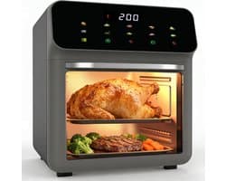 10-in-1 heteluchtfriteuse/oven - Multifunctionele heteluchtfriteuse met kijkvenster, led-display en timer van 60 minuten - Grijs