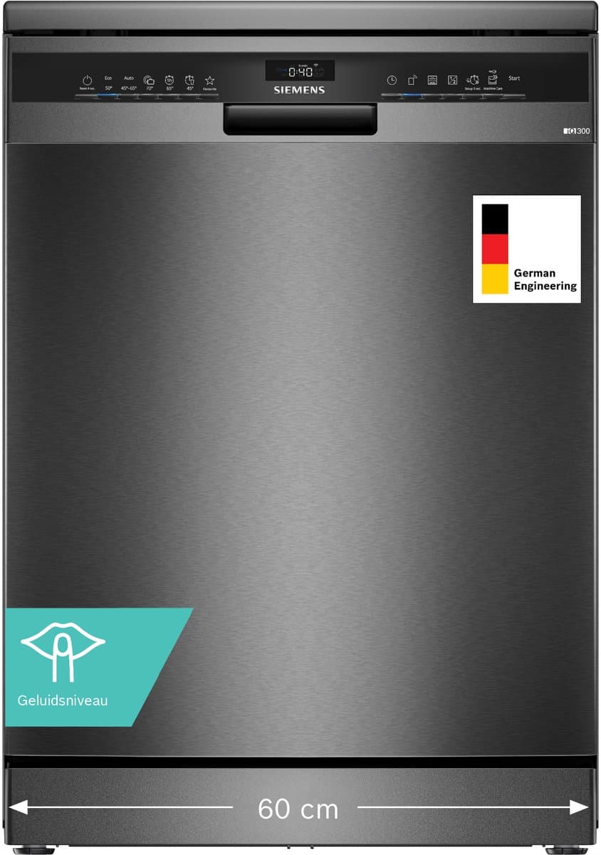 Siemens SN23EC03ME - iQ300 - Vrijstaande Vaatwasser - Zwart - Home Connect - varioSpeed Plus je vaat tot wel drie keer zo snel schoon - Intelligent autoOpen dry: snel en energiezuinig — afbeelding 1
