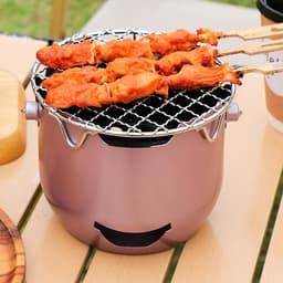 Draagbare houtskoolgrill - 15*12 cm - Mini houtskoolgrill - Draagbare houtskoolgrill voor buiten - Kleine buitengrill - Kleine grill voor buiten koken - Geschikt voor kamperen, barbecueën in de achtertuin, barbecueën in de camper en picknicks - Paars — thumbnail 3