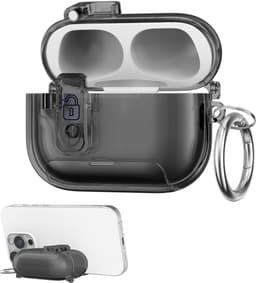 kwmobile Transparante hoofdtelefooncase voor Apple Airpods Pro 2 / Pro 1 hoes - Headphones TPU cover met standaardfunctie en veiligheidsvergrendeling - zwart — thumbnail 1