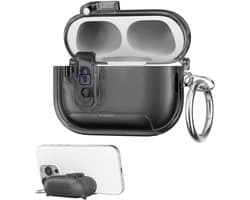 kwmobile Transparante hoofdtelefooncase voor Apple Airpods Pro 2 / Pro 1 hoes - Headphones TPU cover met standaardfunctie en veiligheidsvergrendeling - zwart