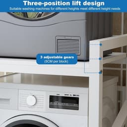Wasmachine- en Drogerstandaard – Wasmachinehouder – Stapelrek – Wasmachine Lift – Drogerrek – Verstelbare Hoogte – Stevig Smeedijzer Teak Kleur — thumbnail 4