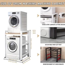 Wasmachine- en Drogerstandaard – Wasmachinehouder – Stapelrek – Wasmachine Lift – Drogerrek – Verstelbare Hoogte – Stevig Smeedijzer Teak Kleur — thumbnail 1
