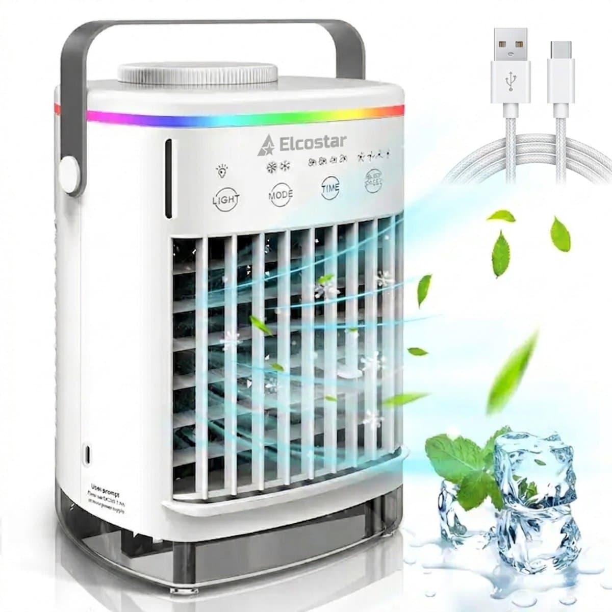 Elcostar® Premium Portable Airco - Mini Airco - 2026 Model - Mobiele Airco - Luchtkoeler 4-in-1 - 4 windsnelheden, 2 luchtbevochtingsstanden & Timer - Aircooler - Draagbare Airco - Lekvrij - Airco - Wit — afbeelding 1