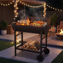 Houtskoolbarbecue ELITE met wielen en zijtafel – Dubbel grillrooster – Zwart staal – 89x47xH89 cm – 6-8 personen — thumbnail 1