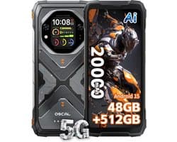 OSCAL TANK 1 Robuuste Smartphone 5G - 48GB RAM - 512GB ROM - 6,78 inch 2,4K FHD+ 120Hz - 20000mAh - 64MP + 50MP Camera, 20MP Nachtzicht - 170LM Dubbele LED-lamp - 100dB luidspreker - IP68/IP69K Outdoor Telefoon - Android 15 - NFC GPS - Oranje