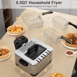 Diepe friteuse - Elektrische frituurpan - Lekkere snacks maken - 3 manden instelbaar - 5.3 liter capaciteit - Koffie goud — thumbnail 4