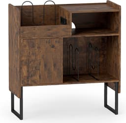 Platenspeler Meubel Platenspelerkast - Draaitafelstandaard - Platenspelerstandaard - Displayplank - Rustiek Bruin & Zwart — thumbnail 2