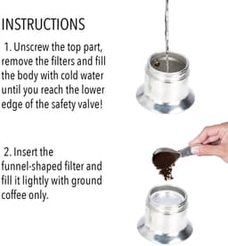 JHUBERS- Moka Pot Snel Koffiezetten - Aluminium Legering - Draagbaar - 1 Kop 50 ml - Koffiemachine Voor Fornuis - Geweldig Cadeau - Koffiezetapparaat — thumbnail 5