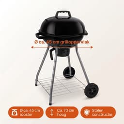 Lomera Kogelbarbecue - Houtskool BBQ - Barbecue met Deksel en Wielen - Asopvangbak - Ventilatiesysteem - Kogelgrill - Opbergrooster - Grillrooster - Kettle BBQ - Voor Tuin en Terras - Camping - Houtskoolbarbecue — thumbnail 2