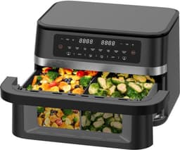 Airfryer – Heteluchtfriteuse – Digitale Friteuse – Gezond Koken – XXL 11L – 2950W Vermogen – Dual-Zone Met Verwijderbare Divider — thumbnail 9