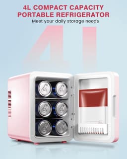 KZQ Minicoelkast voor cosmetica 4 liter 2-in-1 draagbaar roze glazen deur voor auto kantoor camping thuis — thumbnail 2