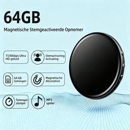 64GB Voice Recorder - Magnet Spraakrecorder - Ruisonderdrukking - 1536Kbps - Mini Opnameapparaat - Voor Vergaderingen & Interviews — thumbnail 2