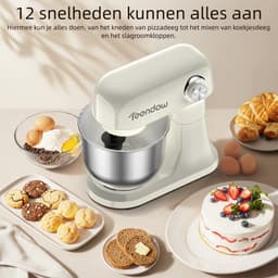 Teendow Keukenmachine – Staande Mixer - 12 Snelheden - 5L RVS Kom - Kantelbare Kop - Vaatwasserbestendig voor Thuisbakken — thumbnail 2