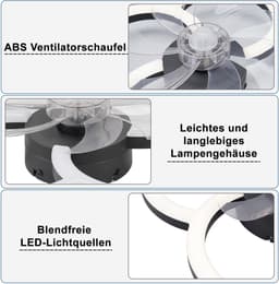 NETTLIFE Plafondventilator met Verlichting - LED Dimbare Woonkamerlamp - Zwart - 40W - 3000-6500K - met Afstandsbediening - 6 Snelheden - Timer - Stil - voor Woonkamer | Kantoor | Jeugdkamer | Kinderkamer — thumbnail 4