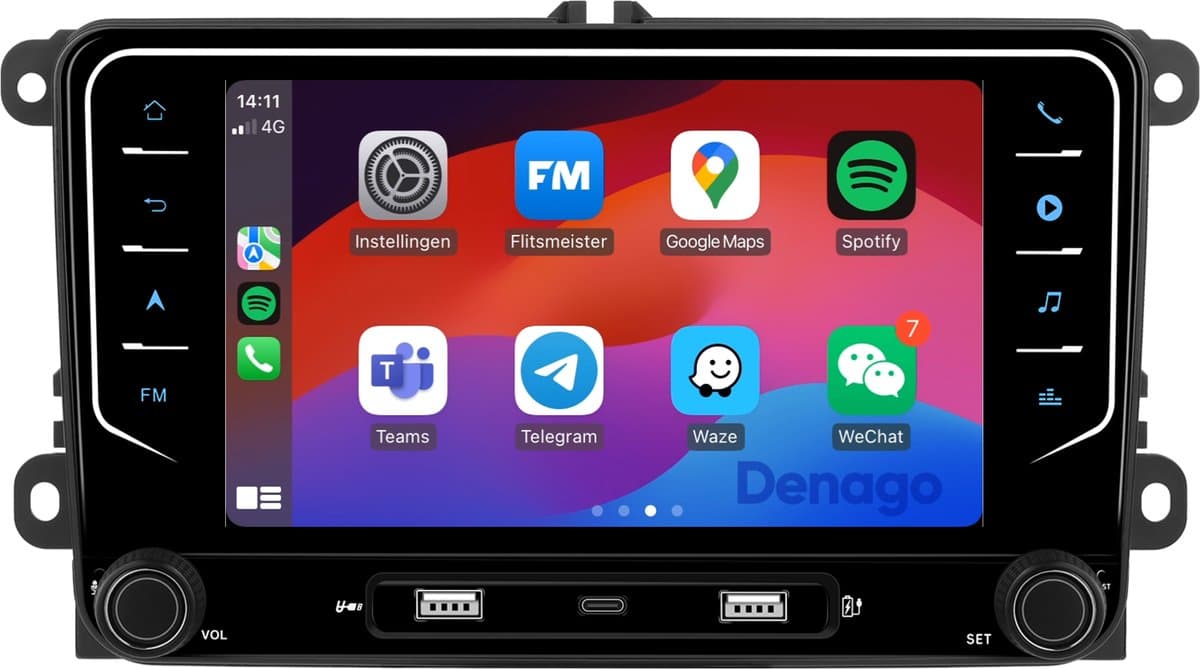 CarPlay autoradio geschikt voor Skoda Fabia | 2009 t/m 2013 | Android 13 | Draadloos Apple CarPlay & Android Auto | 2GB + 32GB | Denago DNG-3819-SF | 2025 model | 2009 2010 2011 2012 2013 | Bluetooth & Wifi — afbeelding 1