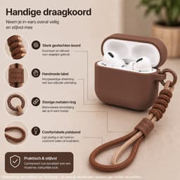 Hoesje Geschikt voor AirPods Pro 3 Gen (2025) – Siliconen Case met Draagkoord – Bruin — thumbnail 4
