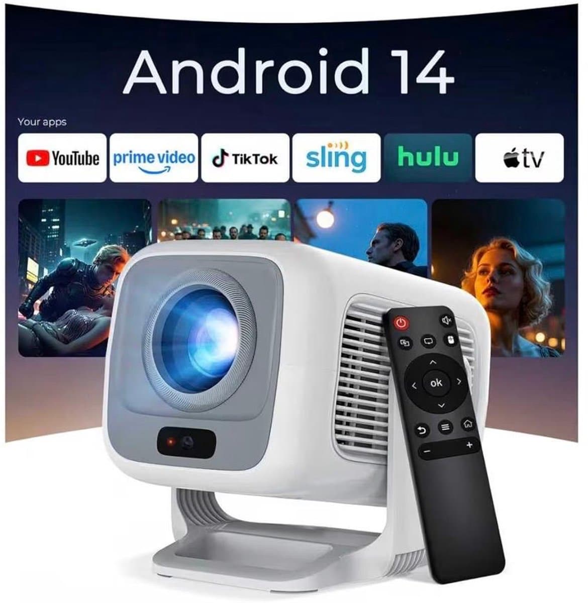 BIXc®- Slimme Beamer 1080P met 4K Ondersteuning - Projector met Wi-Fi 6/Bluetooth 5.4 - Ingebouwde Apps - Draagbaar — afbeelding 1