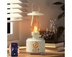 Vintage petroleum tafellamp met Bluetooth-luidspreker, traploos dimbare oplaadbare ledverlichting voor de slaapkamer, IPX4 waterdichte nachtlampjes voor kamperen, feestjes, vakantie, huisdecoratie, cadeau (wit)