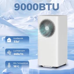 4-in-1 Mobiele Airco - Draagbare Airconditioner - 4-in-1 Koelen, Ontvochtiger, Ventilator & Slaapstand - 9000 BTU - voor 14-33 m² - met Afstandsbediening & 24-uurs Timer - 48 dB - Wit — thumbnail 3