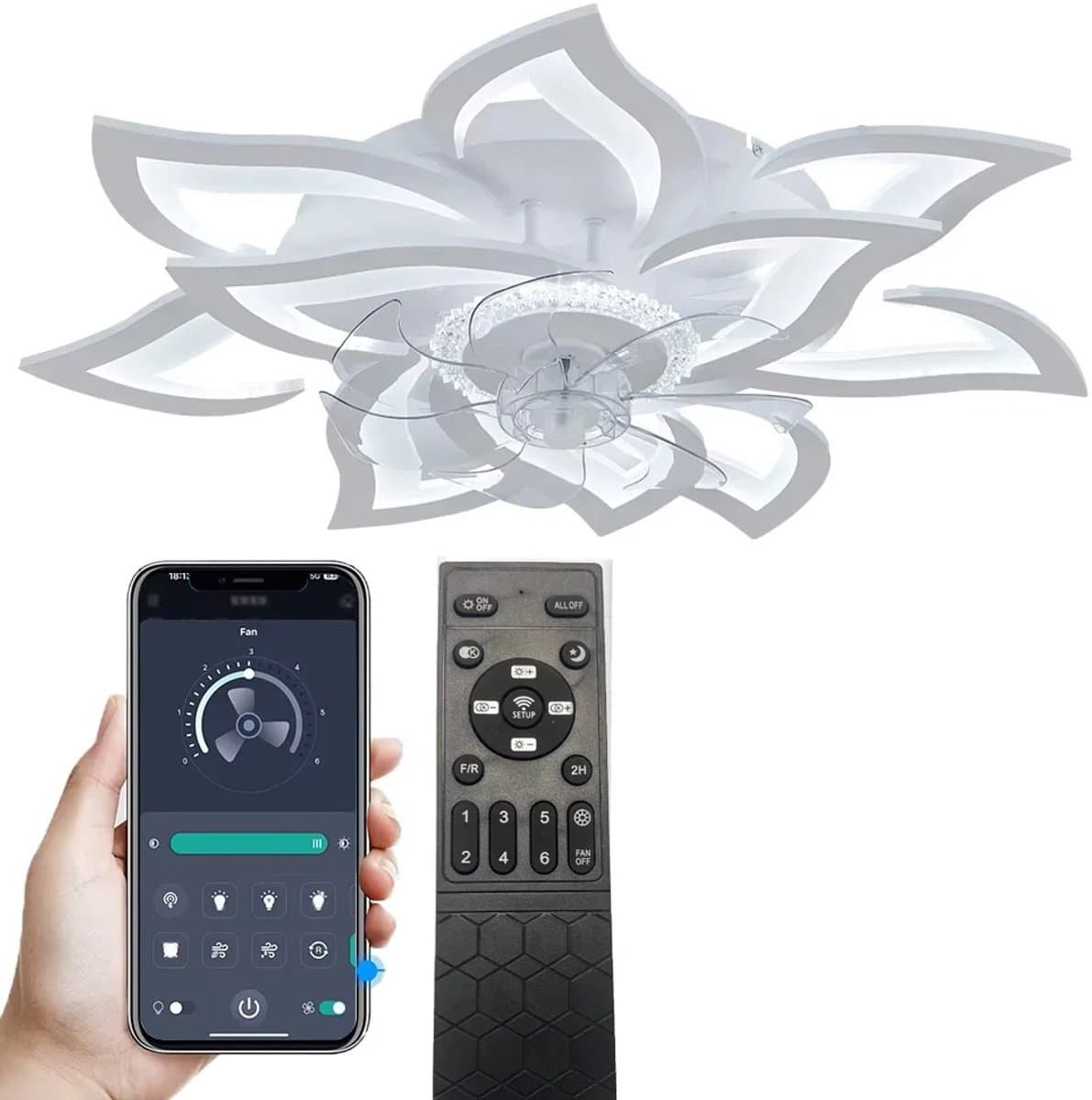 Lily & Lilac Plafondventilator - Lamp & ventilator - Dimbaar - Slimme plafondventilator met verlichting - Bloem design - 6 standen — afbeelding 1