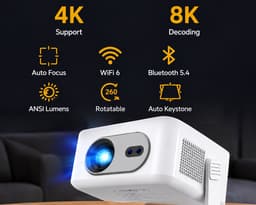 QualyLiving HY300 Max Mini Beamer – 4K Ondersteuning – WiFi 6 & Bluetooth 5.4 – Auto Focus – Draagbare Projector – Thuisbioscoop — thumbnail 4
