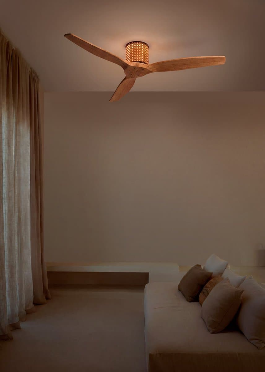 CREATE - Plafondventilator stil 40W (Ø132cm) - Sfeerlicht LED - Afstandsbediening - 6 snelheden - Programmeerbaar - WIND CALM CUSTOM RATTAN — afbeelding 1