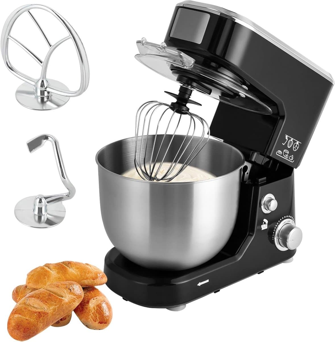 Keukenmachine - Mixer - Bakken en Koken - Krachtige Motor - 5 Liter - Zwart en Zilver — afbeelding 1