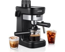 espressomachine met filterhouder, 6 bar, espressomachine van roestvrij staal met professioneel melkschuimmondstuk, ideaal voor cappuccino, latte en macchiato, compact en stijlvol.