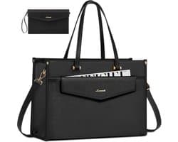 Elegante schoudertas voor laptop tot 17,3 inch - Zwarte mode tas met meerdere vakken