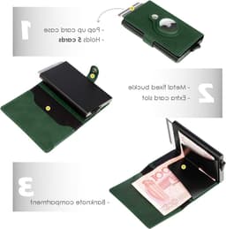 Slimme RFID Kaart Houder met AirTag Compatibiliteit, Leer, Metalen Pop-Up Case voor Tot 6 Kaarten, Donkergroen, Unisex, Perfect voor Veiligheid en Draagbaarheid — thumbnail 5