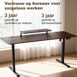 Elektrisch Verstelbaar Bureau 140×60 cm – Hoogte Verstelbaar 73-118 cm – Sta Zit Bureau Met Vaste Monitor Verhoger – Belastbaar 80 kg — thumbnail 5