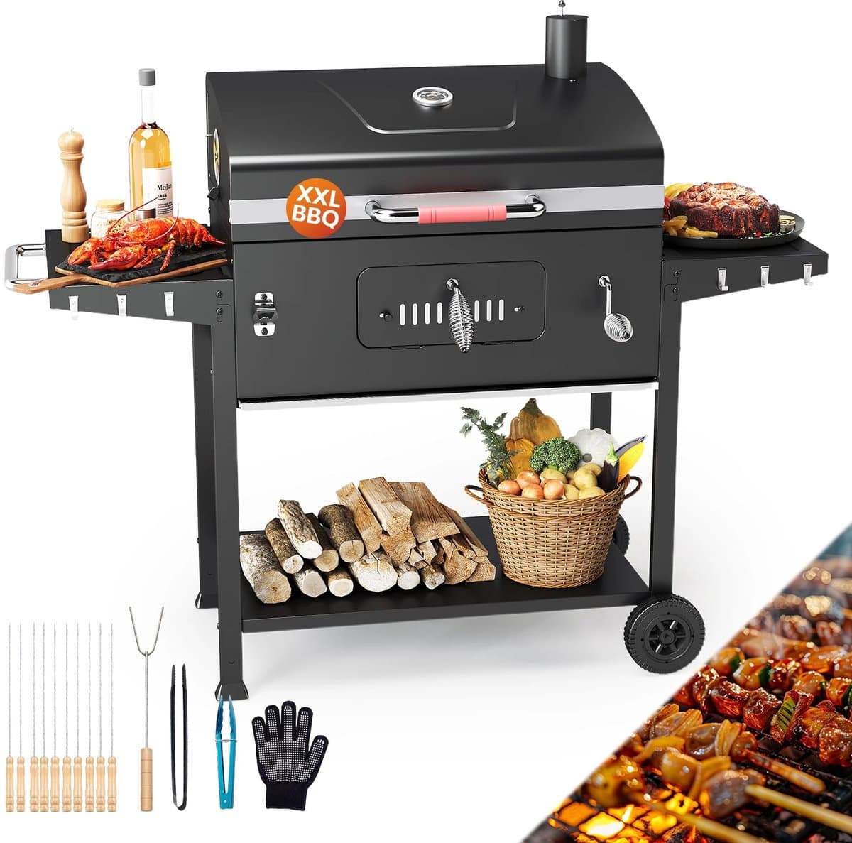Damenzo - Barbecue - Barbecue houtskool - Grill - Grill apparaat - Bbq - Bbq houtskool - 71x42.5 cm - Zwart — afbeelding 1