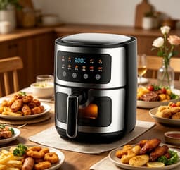 Hetelucht friteuse 6L Oven met 10 programma‘s 1400W gezond koken met 90% minder vet Digitale touchscreen kijkvenster antiaanbak mandje Zwart — thumbnail 1